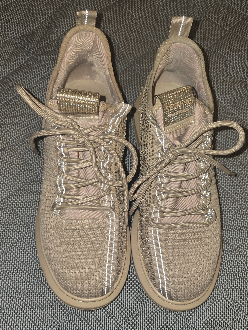 Steve Madden Tan Knit Sneaker with Rhinestone Trim